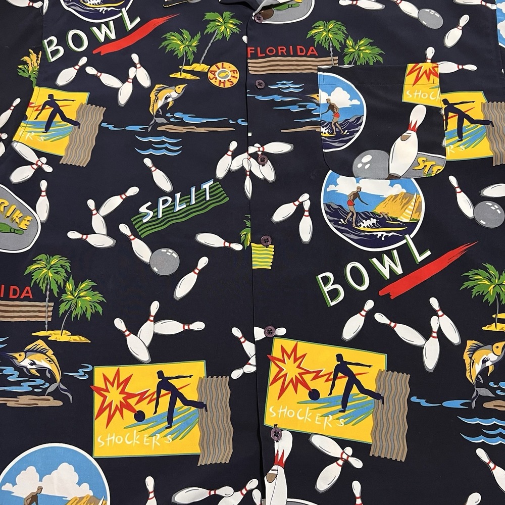 Y2K bowling button down shirt LG oversized dad shirt y2k Casual beach Vintage - Picture 2 of 6